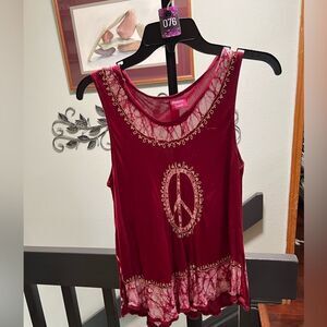 NWOT Fashion Terminal Red Peace Sign Tank Top One Size Fits Most #076